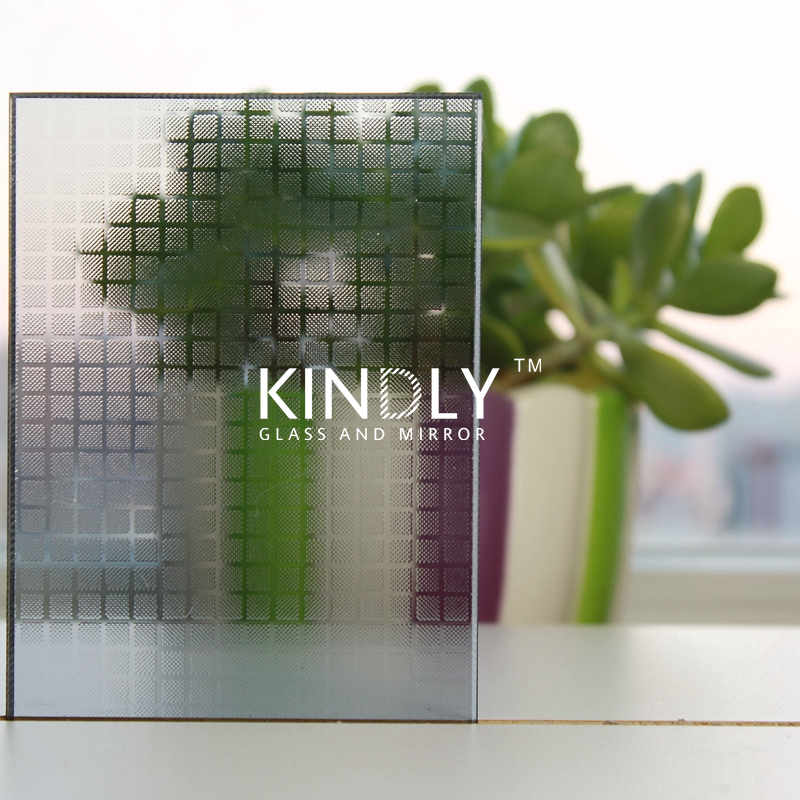 Grid acid etched designed glass without fingerprint